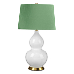 Настольная лампа с белым фигурным основанием на латунном основании и зеленым тканевым конусным абажуром Elstead Lighting варинант исполнения - 1 | Loft Concept в Барнауле