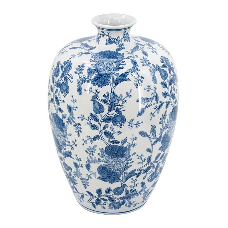 Ваза фарфоровая с узким горлышком и синими цветочными мотивами Independence Голубой Белый в Барнауле | Loft Concept 