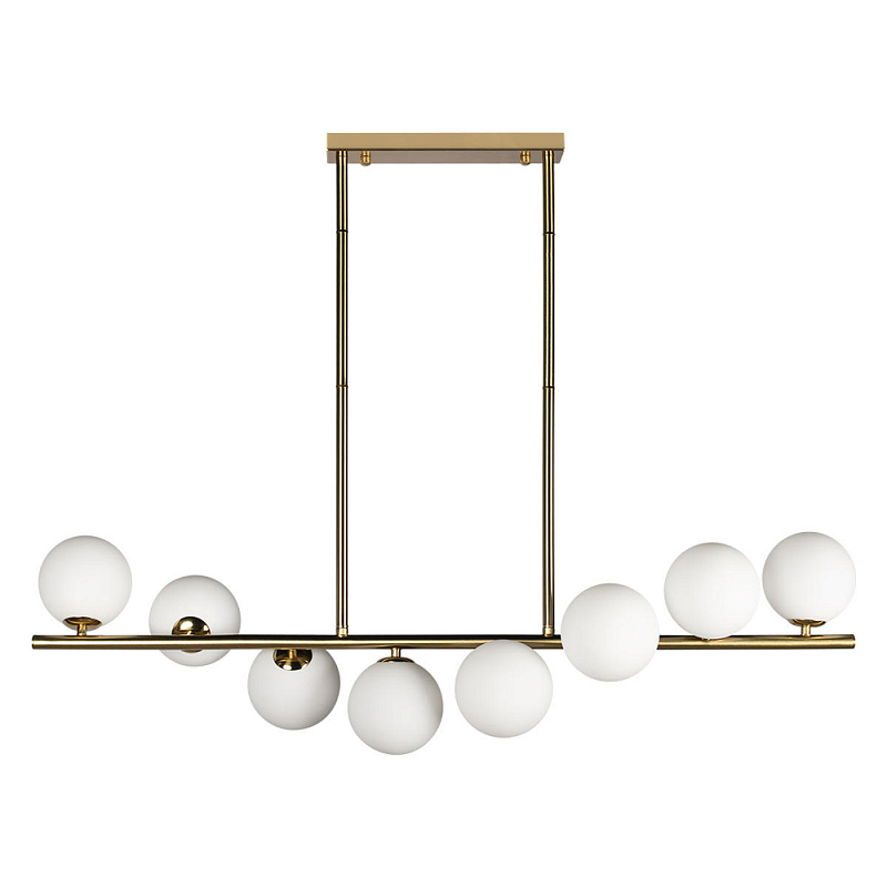 Люстра на штанге с 8-ю белыми шарообразными плафонами Bubble Chandelier Белый Золотой Люстра на штанге с 8-ю белыми шарообразными плафонами Bubble Chandelier Белый Золотой в Барнауле | Loft Concept