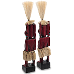 Комплект из 2-х деревянных статуэток Asmat Straw Headdress Statuettes Red Tattoo варинант исполнения - 2 | Loft Concept в Барнауле