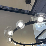 Люстра подвесная круглая с 12-ю прозрачными куполообразными плафонами и черным металлическим основанием Flos Wireline Lighting варинант исполнения - 6 | Loft Concept в Барнауле