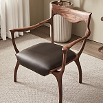 Стул деревянный с мягким сиденьем из коричневой натуральной кожи Moon Walnut Furniture варинант исполнения - 5 | Loft Concept в Барнауле