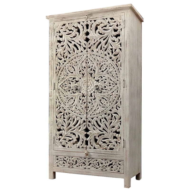 Шкаф с орнаментом ручная резьба из дерева Indian Antique Furniture Серый Шкаф с орнаментом ручная резьба из дерева Indian Antique Furniture Серый в Барнауле | Loft Concept