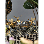 Блюдо черного цвета из фрафора на бронзовых ножках в виде стрекоз Eden Garden варинант исполнения - 3 | Loft Concept в Барнауле