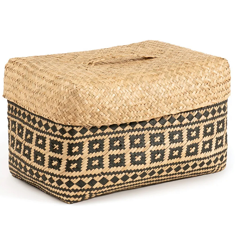 Корзина с крышкой Taji Wicker Basket Бежевый Черный Корзина с крышкой Taji Wicker Basket Бежевый Черный в Барнауле | Loft Concept
