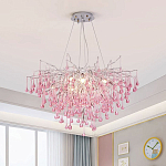 Люстра серебрянная с розовыми стеклянными подвесками в форме капель FAIRYTREE Light варинант исполнения - 1 | Loft Concept в Барнауле