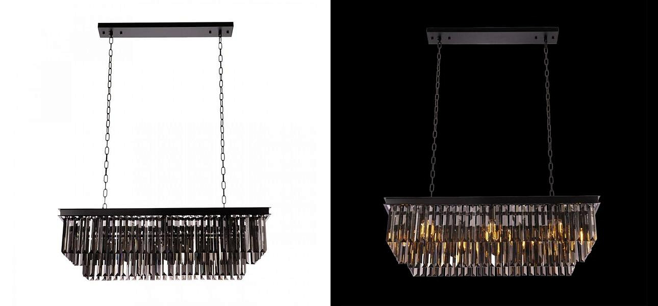 Прямоугольная Люстра RH 1920s Odeon Black iron Серое Стекло Длина 80 см Прямоугольная Люстра RH 1920s Odeon Black iron Серое Стекло Длина 80 см - Loft-Concept в Барнауле