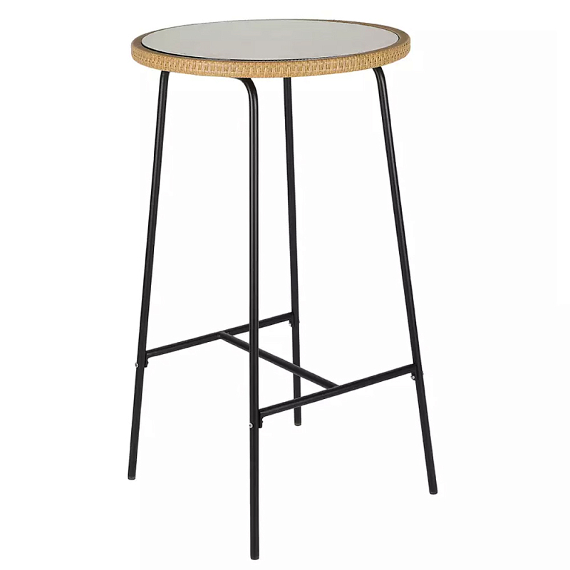 Барный столик с круглой плетеной столешницей Wicker Table Top Черный Бежевый Барный столик с круглой плетеной столешницей Wicker Table Top Черный Бежевый в Барнауле | Loft Concept