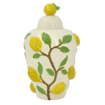 Ваза с крышкой кремового цвета и объемным рисунком лимонов и листьев Lemon Delight варинант исполнения - 1 | Loft Concept в Барнауле