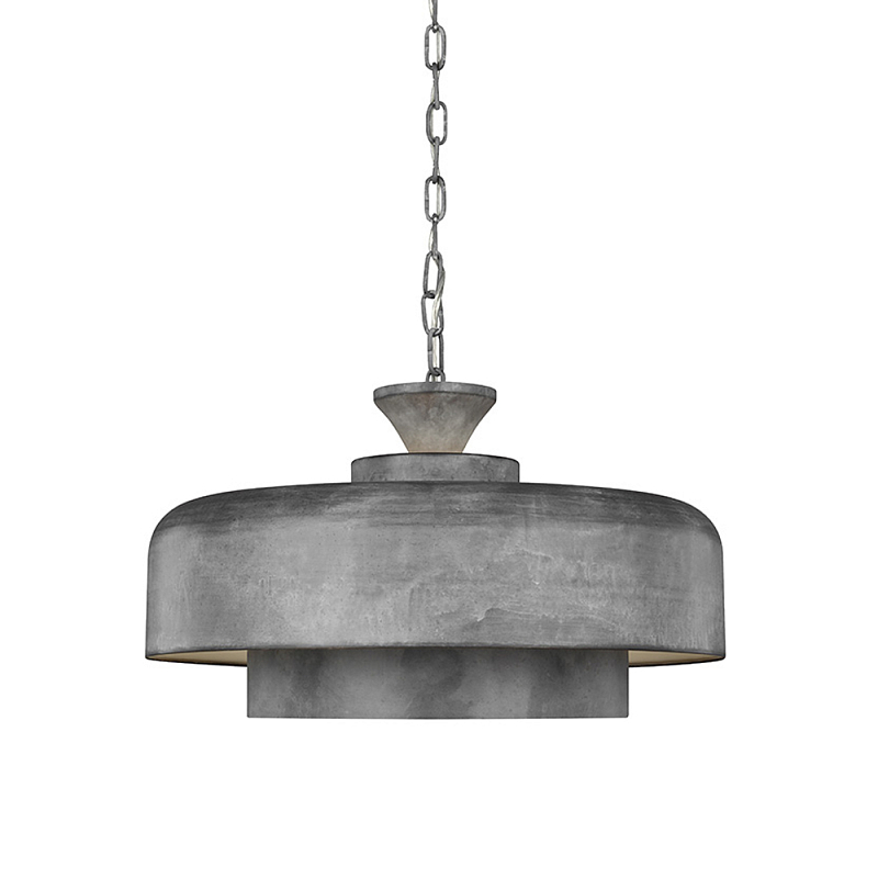 Подвесной светильник с массивным круглым стальным плафоном серого цвета в индустриальном стиле на цепи Feiss Цинк Графит в Барнауле | Loft Concept 