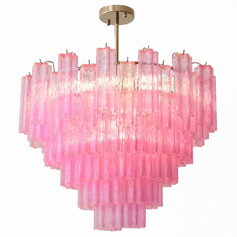 Элитная Люстра Textured Glass Pink Chandelier Ярко Розовое стекло Розовый Золотой Элитная Люстра Textured Glass Pink Chandelier Ярко Розовое стекло Розовый Золотой в Барнауле | Loft Concept