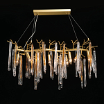 Люстра линейная золотого цвета с декоративными ветвями и длинными стеклянными подвесками в форме сосулек Droplet Chandelier варинант исполнения - 2 | Loft Concept в Барнауле