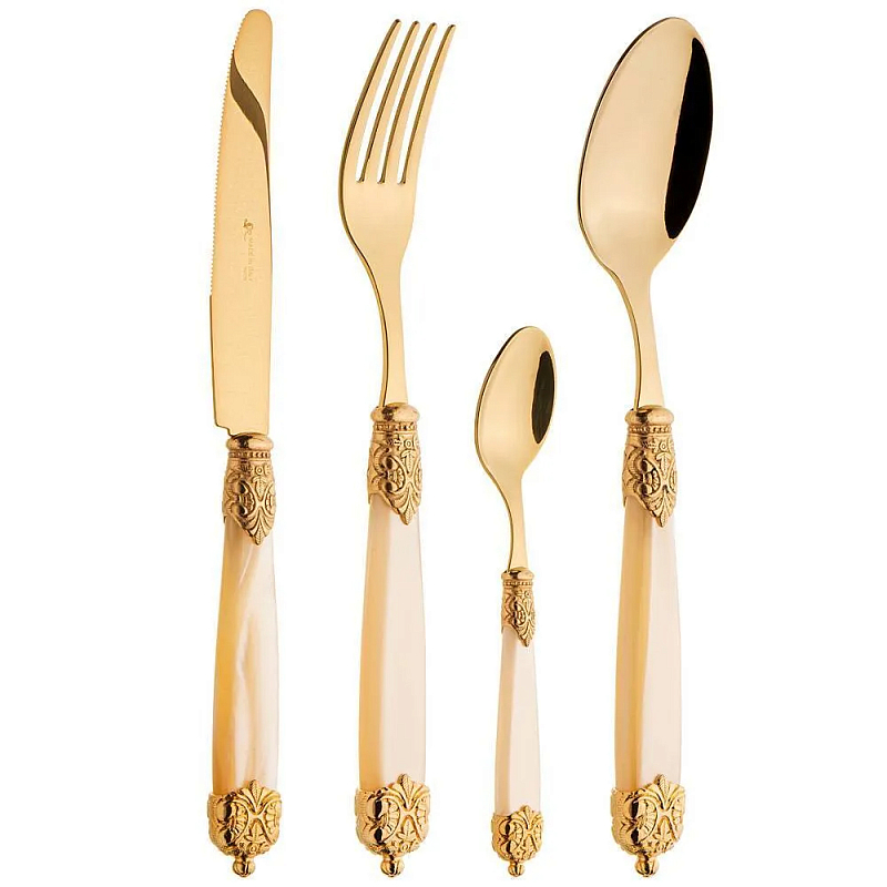 Набор столовых приборов на 6 персон 24 предмета Gorgeous Cutlery Золотой Бежевый Зеленый Набор столовых приборов на 6 персон 24 предмета Gorgeous Cutlery Золотой Бежевый Зеленый в Барнауле | Loft Concept