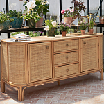 Длинный комод из ротанга с дверцами и ящиками Simone Rattan Chest of Drawers варинант исполнения - 8 | Loft Concept в Барнауле