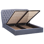 Кровать двуспальная серая с основанием из массива дерева с мягким изголовьем Velour Beds варинант исполнения - 2 | Loft Concept в Барнауле