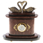 Часы настольные из натурального камня с декором в виде двух лебедей Swans Stone Clock варинант исполнения - 5 | Loft Concept в Барнауле