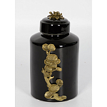 Банка с крышкой из фарфора с бронзовым цветочным элементом Eden Garden варинант исполнения - 3 | Loft Concept в Барнауле