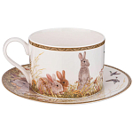 Чайная пара из фарфора с изображением собаки и зайцев 300 мл Hunting Porcelain Collection варинант исполнения - 1 | Loft Concept в Барнауле