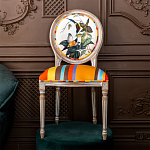 Стул бежевый в разноцветную полоску из натурального бука с изображением птиц и цветов Blooming Birds Colorful Stripes Chair варинант исполнения - 10 | Loft Concept в Барнауле