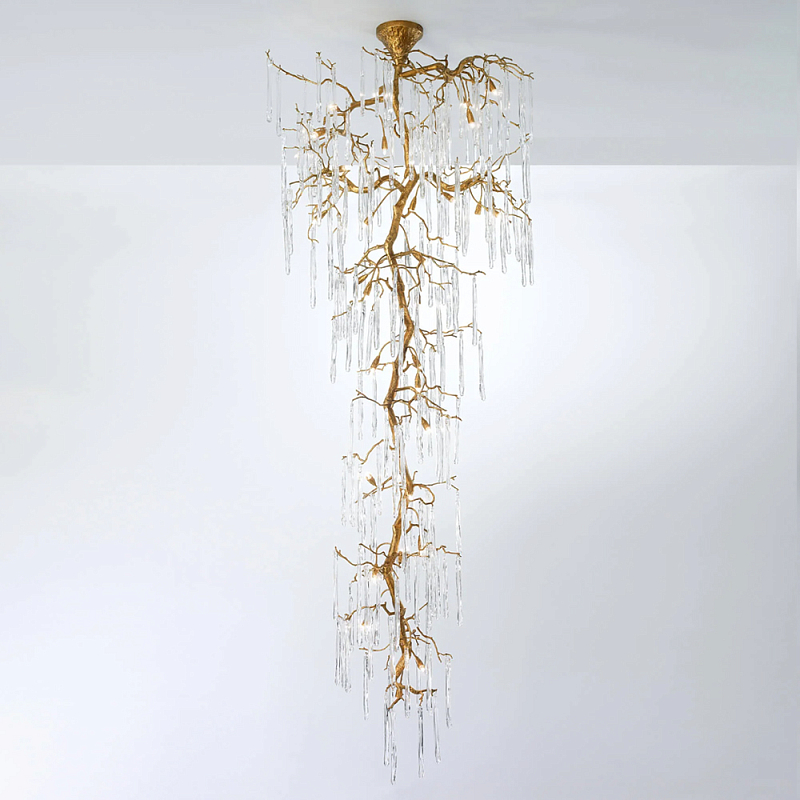 Люстра большая каскадная с прозрачными подвесками в форме капель Droplet Chandelier Золотой Прозрачный Люстра большая каскадная с прозрачными подвесками в форме капель Droplet Chandelier Золотой Прозрачный в Барнауле | Loft Concept