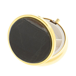 Таблетница карманная круглая с 3-мя отделениями с зеркалом и накладкой из натурального камня Соколиный глаз Gold Stone Pillboxes варинант исполнения - 2 | Loft Concept в Барнауле