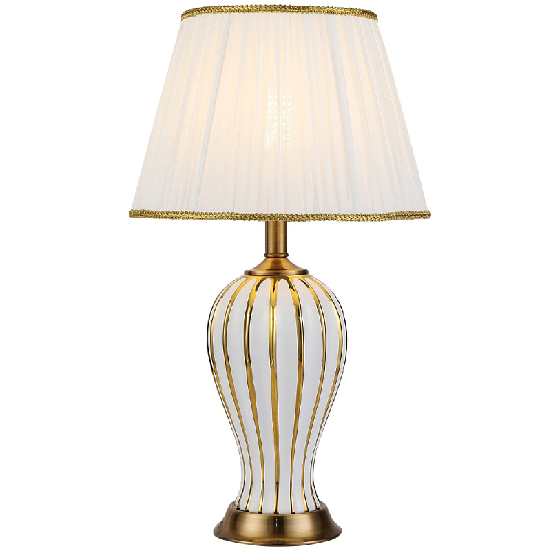 Настольная лампа с абажуром Celestina White Gold Lampshade Table Lamp Белый Золотой Настольная лампа с абажуром Celestina White Gold Lampshade Table Lamp Белый Золотой в Барнауле | Loft Concept
