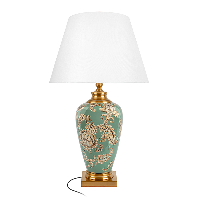Настольная лампа бирюзовая с цветочным принтом Turquoise Flight Белый Бирюзовый Бронза в Барнауле | Loft Concept 