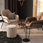 Банкетка круглая бежевый велюр на 4-х металлических ножках черного цвета SANJAY варинант исполнения - 5 | Loft Concept в Барнауле