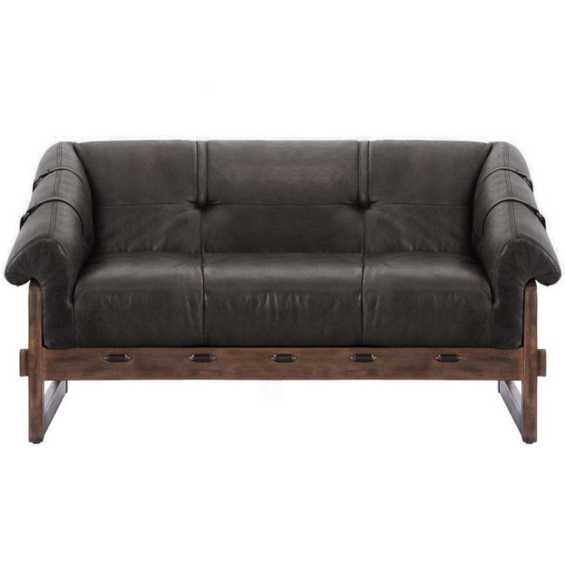 Двухместный диван Duncan винтажная черная кожа Черный Коричневый в Барнауле | Loft Concept 