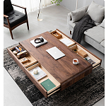 Кофейный стол из массива дерева с выдвижными ящиками Coffee Walnut Table варинант исполнения - 2 | Loft Concept в Барнауле