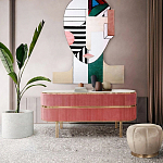 Дизайнерский комод овальный с розовой бархатной обивкой Edith варинант исполнения - 4 | Loft Concept в Барнауле