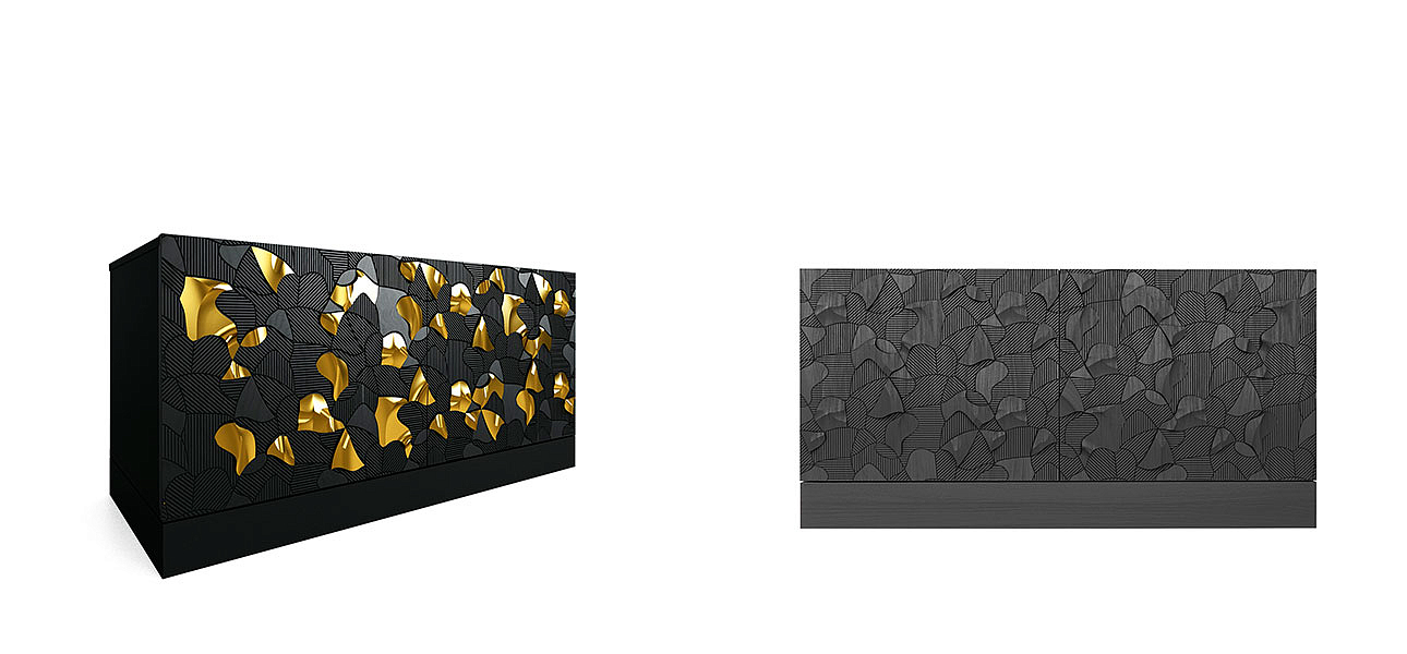 Комод малый инкрустированный золотым орнаментом Wooden Petals Gold Комод малый инкрустированный золотым орнаментом Wooden Petals Gold - Loft-Concept в Барнауле