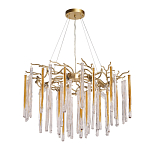 Люстра подвесная золотого цвета с разветвленными ветвями и прозрачными стеклянными подвесками Droplet Chandelier варинант исполнения - 2 | Loft Concept в Барнауле