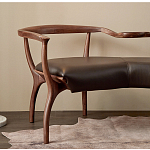 Кушетка с деревянным каркасом и сиденьем из коричневой натуральной кожи Moon Walnut Furniture варинант исполнения - 1 | Loft Concept в Барнауле