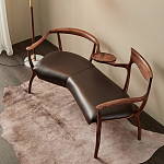 Кушетка с деревянным каркасом и сиденьем из коричневой натуральной кожи Moon Walnut Furniture варинант исполнения - 7 | Loft Concept в Барнауле