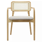 Стул обеденный с мягким сиденьем и спинкой из плетеного ротанга Wood and Textile Chair варинант исполнения - 1 | Loft Concept в Барнауле