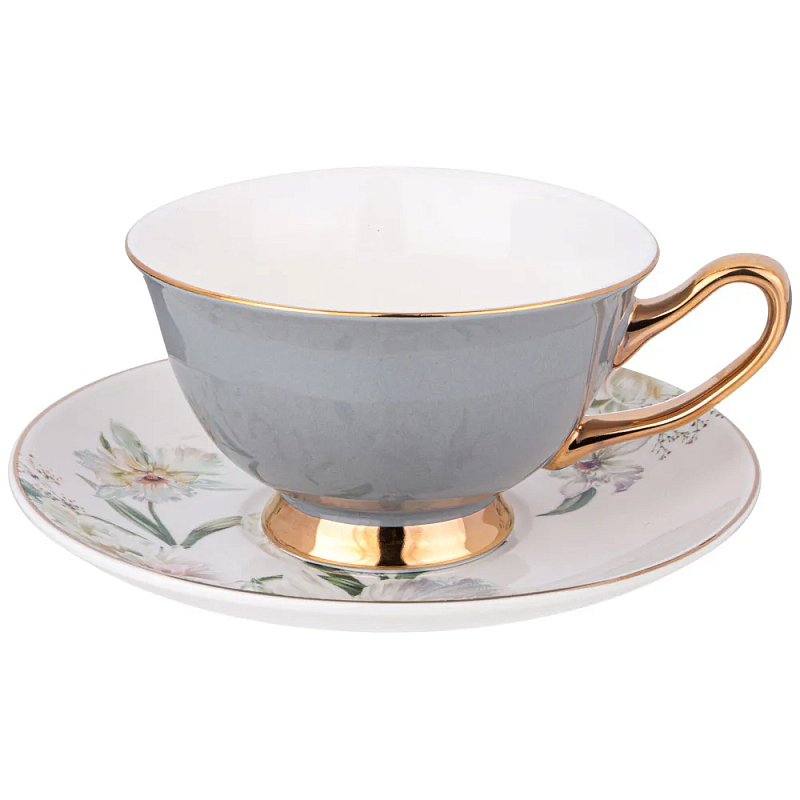 Чайная пара из фарфора 200 мл Grey Tea Porcelain Set Белый Золотой Серый Чайная пара из фарфора 200 мл Grey Tea Porcelain Set Белый Золотой Серый в Барнауле | Loft Concept