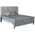 Двуспальная кровать из массива манго с резьбой Floro Grey Mango Bed варинант исполнения - 1 | Loft Concept в Барнауле