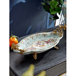 Блюдо овальное из голубого фарфора с ручками в виде бабочек и цветочным рисунком Blue Garden варинант исполнения - 2 | Loft Concept в Барнауле