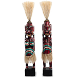 Комплект из 2-х деревянных статуэток Asmat Straw Headdress Statuettes Red Turquoise Tattoo варинант исполнения - 4 | Loft Concept в Барнауле