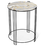 Стол журнальный круглый с серой столешницей из стекла на 4-х черных ножках Gray and Gold Marble варинант исполнения - 1 | Loft Concept в Барнауле