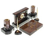 Настольный письменный набор с часами из природного камня обсидиана Royal Stone варинант исполнения - 2 | Loft Concept в Барнауле