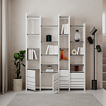 Стеллаж прямой ассиметричный с полками и 4-мя дверцами ARYA BOOKCASE WHITE варинант исполнения - 4 | Loft Concept в Барнауле