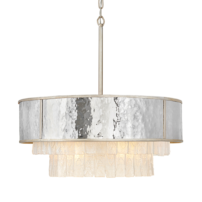 Люстра круглая с подвесками из текстурированного стекла молочного цвета Hinkley Молочный Сталь Золотой в Барнауле | Loft Concept 