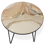 Стол журнальный с круглой столешницей из стекла на 3-х черных ножках Beige Marble варинант исполнения - 2 | Loft Concept в Барнауле