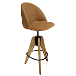 Барный стул со спинкой и металлической подставкой на 3-х деревянных ножках Горчичный Велюр Vendramin Chair варинант исполнения - 1 | Loft Concept в Барнауле