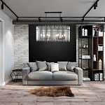 Люстра подвесная овальная со стеклянными прозрачными трубками и металлическим каркасом черного цвета Nembus варинант исполнения - 6 | Loft Concept в Барнауле