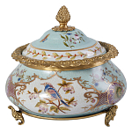 Шкатулка с крышкой из голубого фарфора с риунком птиц и цветов Blue Garden варинант исполнения - 1 | Loft Concept в Барнауле