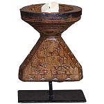 Подсвечник из массива тика на металлической подставке Wooden Carved Candlestick варинант исполнения - 1 | Loft Concept в Барнауле