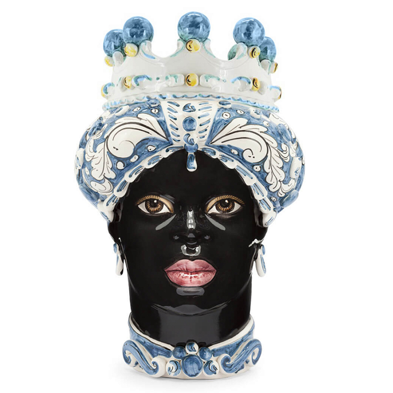Ваза VASE MORO LADY ORNATE H41 blue Синий Черный Ваза VASE MORO LADY ORNATE H41 blue Синий Черный в Барнауле | Loft Concept